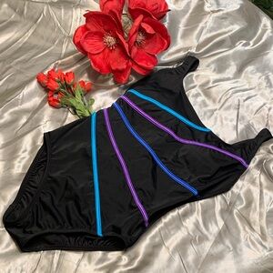 🌹Croft & Barrow • One-Piece Swimsuit w Blue and Purple Stripes